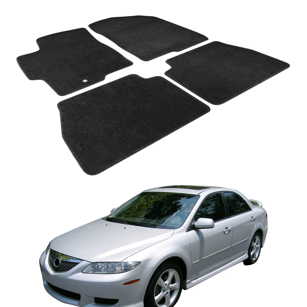 Car Floor Mat for 2003-2008 Mazda 6 Black Carpet 4PC Nylon