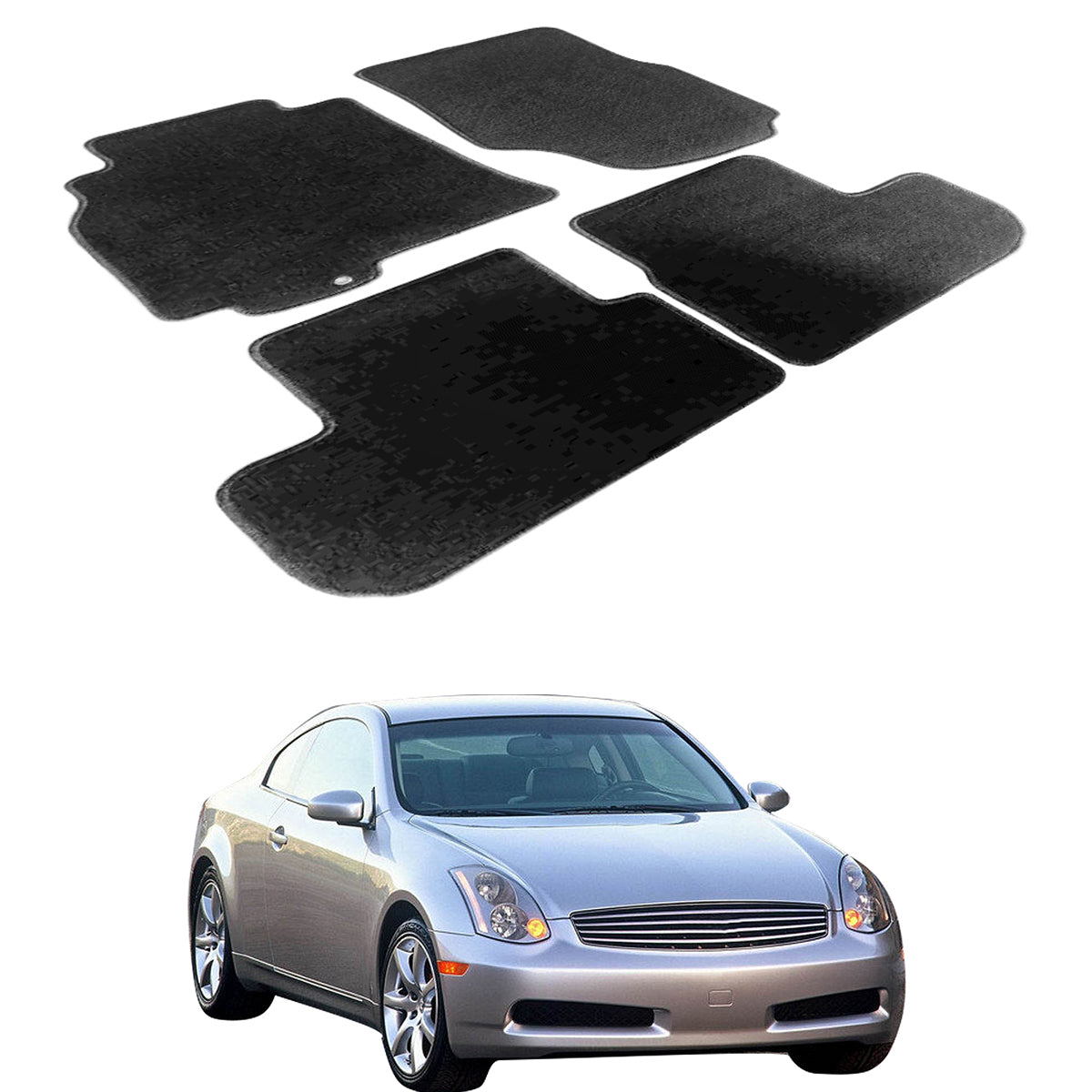 Car Floor Mat for 2003-2007 Infiniti G35 2-Door Black Carpet 4PC Nylon