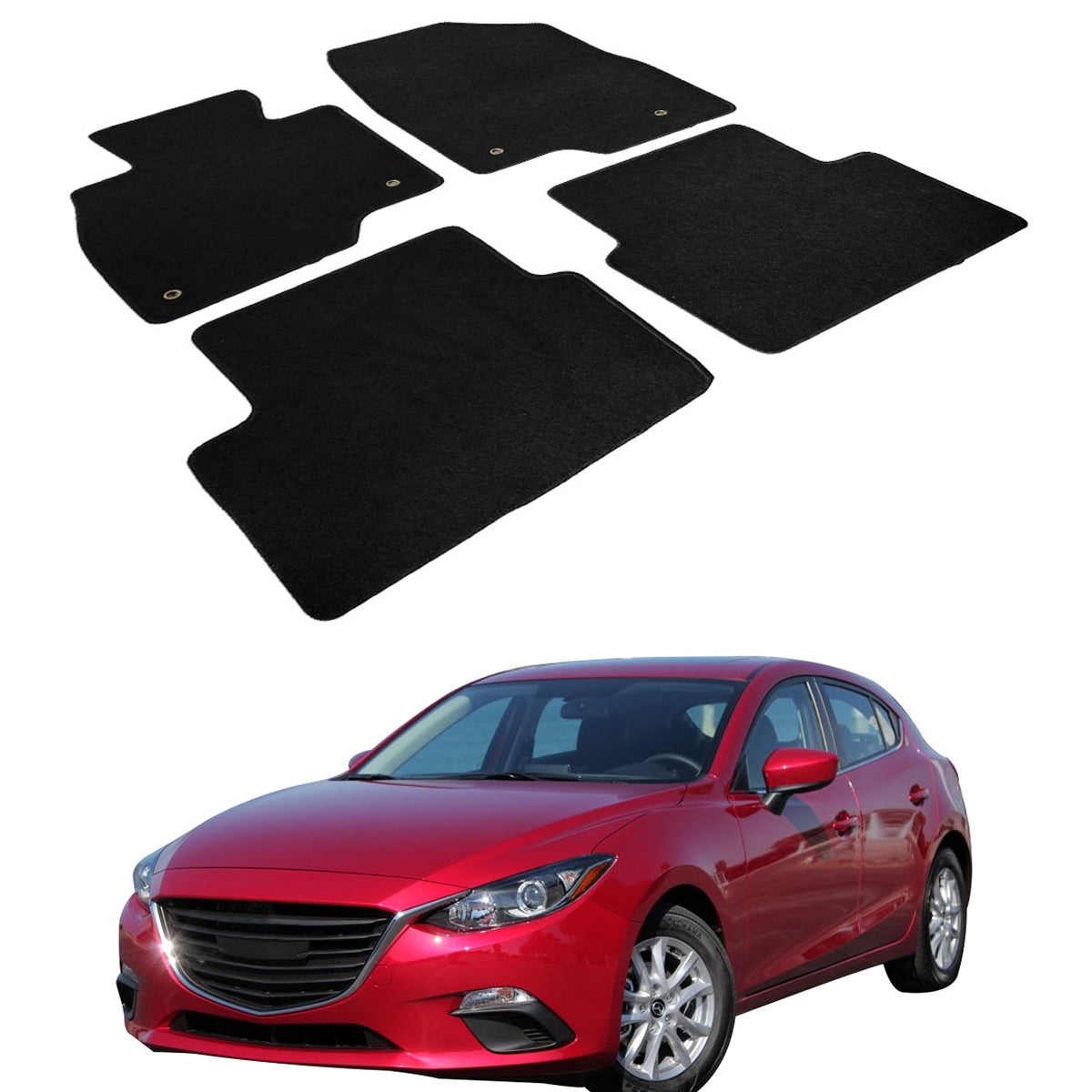 Car Floor Mat for 2014-2018 Mazda 3 Black Carpet 4PC Nylon