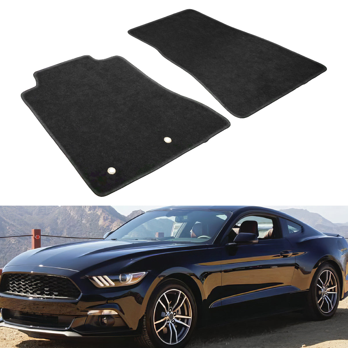 Car Floor Mat for 2015-2024 Ford Mustang Black Carpet 2PC Nylon