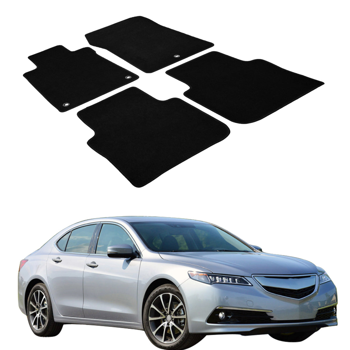Car Floor Mat for 2015-2020 Acura TLX Black Carpet 4PC Nylon