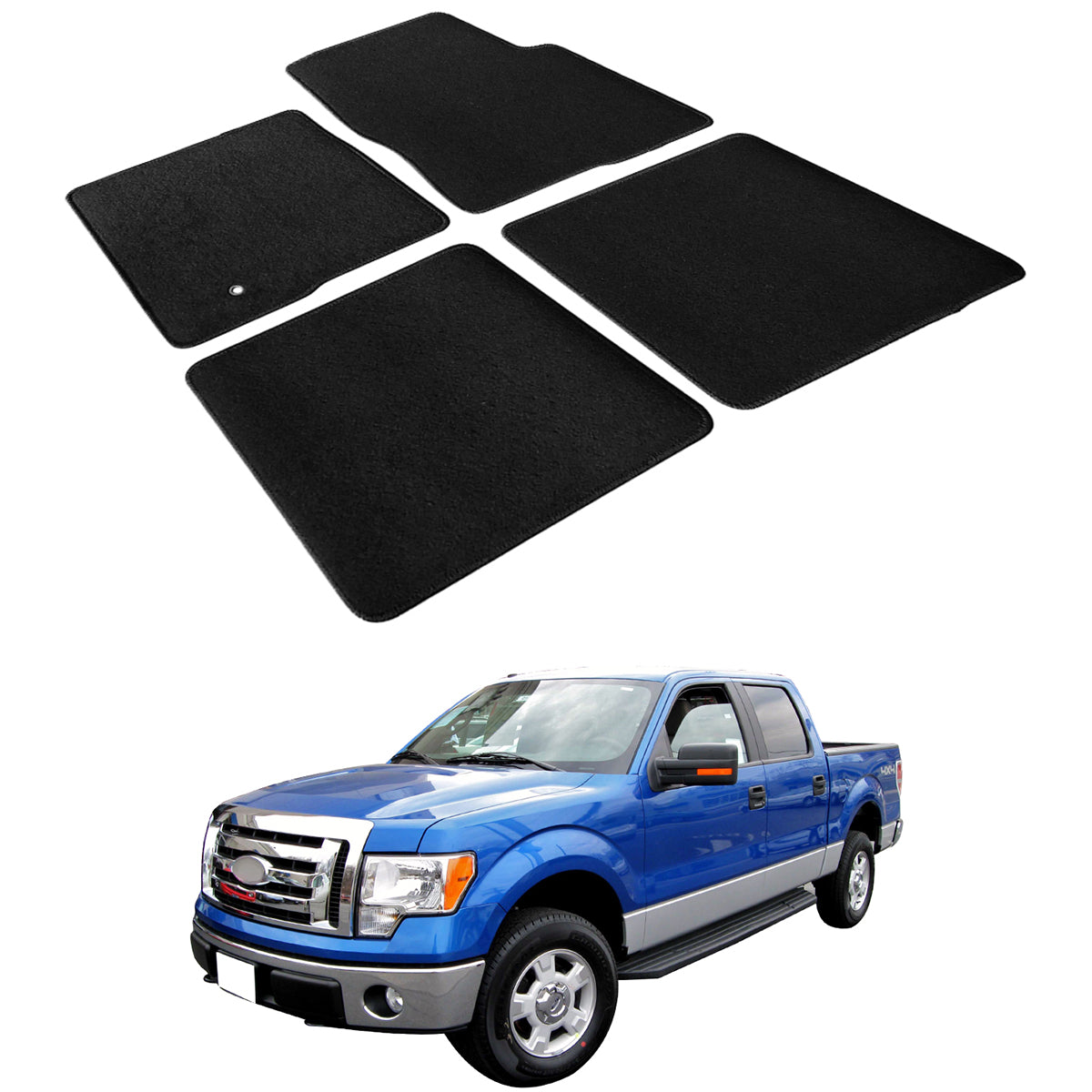 Car Floor Mat for 2009-2014 Ford F-150 Crew Cab Black Carpet 4PC Nylon
