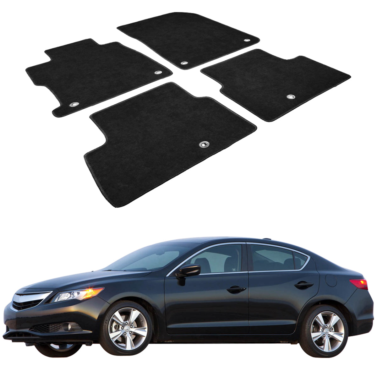 Car Floor Mat for 2013-2022 Acura ILX Black Front Rear  Nylon 4PC