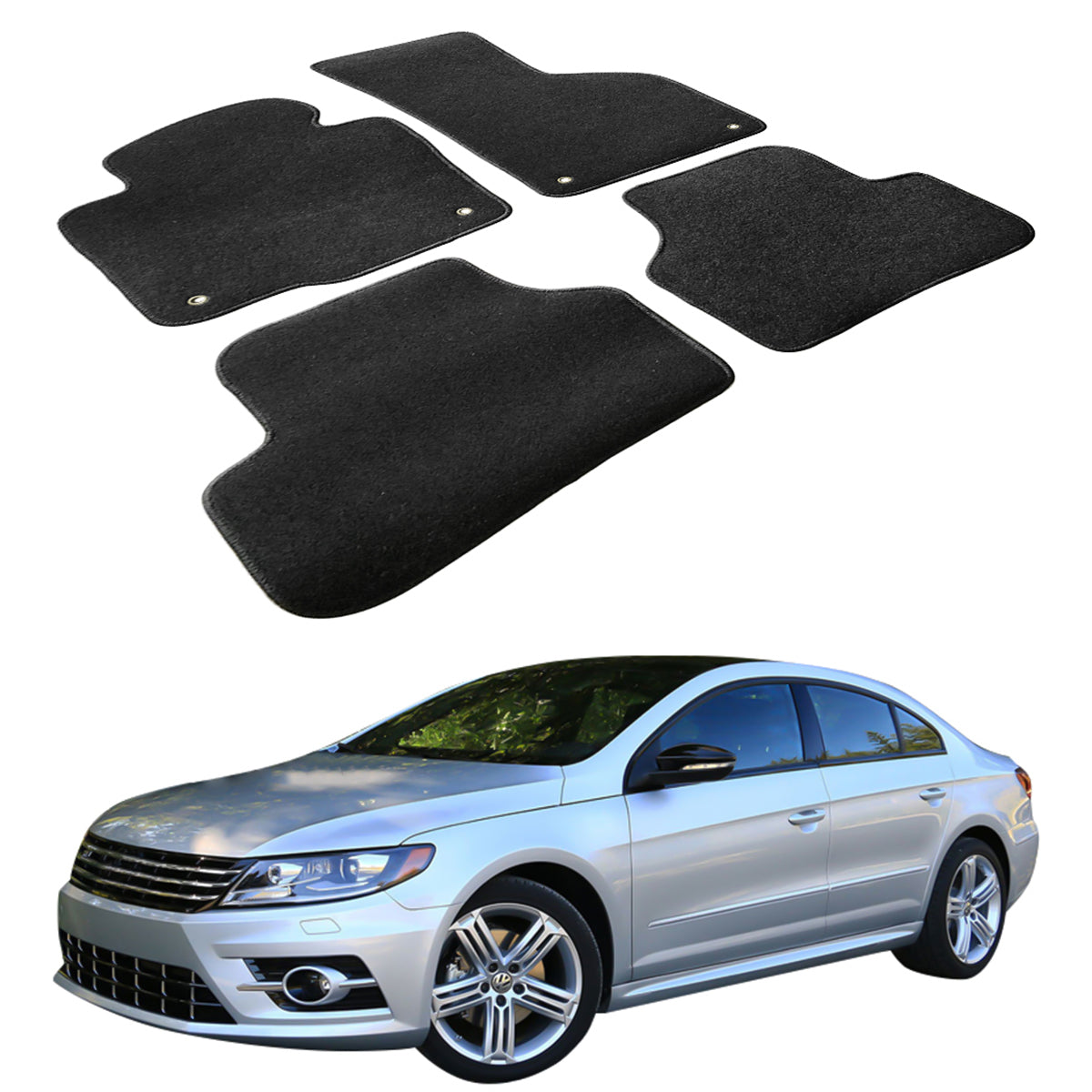 Car Floor Mat for 2009-2017 Volkswagen CC Black Front Rear  Nylon 4PCS