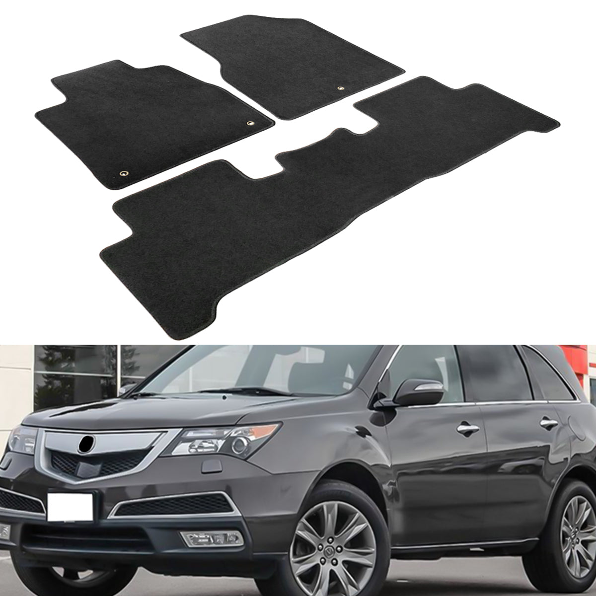 Car Floor Mat for 2007-2013 Acura MDX Black Front Rear  Nylon 3 PCS