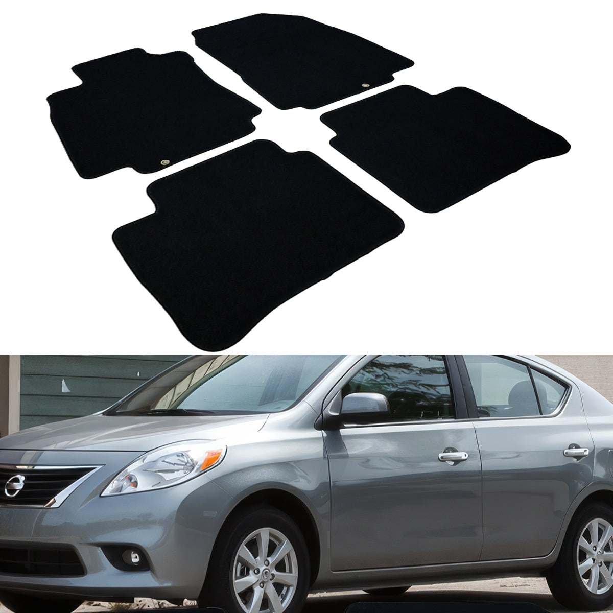 Car Floor Mat for 2007-2012 Nissan Versa Black Front Rear  Nylon 4 PCS