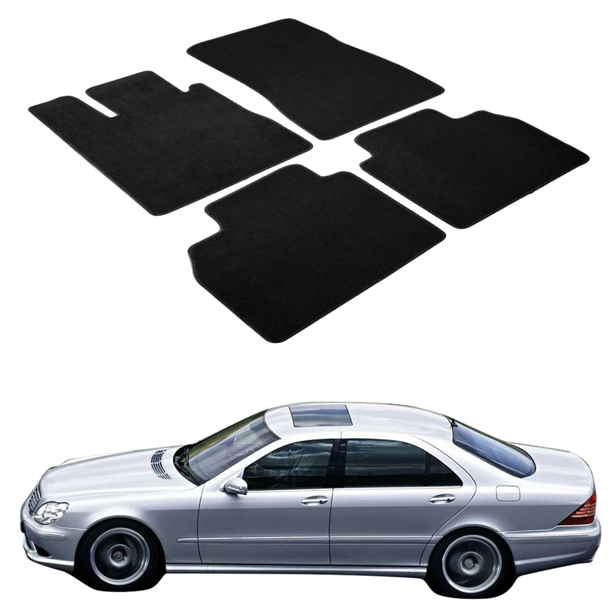 Car Floor Mat for 1998-2005 Mercedes S Class Black Nylon 4PCS