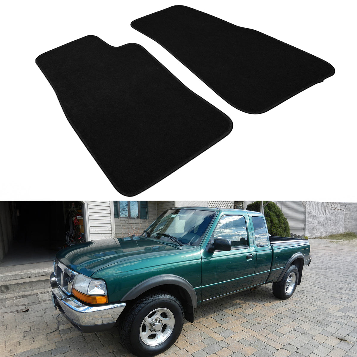 Car Floor Mat for 1996-2002 Ford Ranger Black Carpets Nylon 2Pc