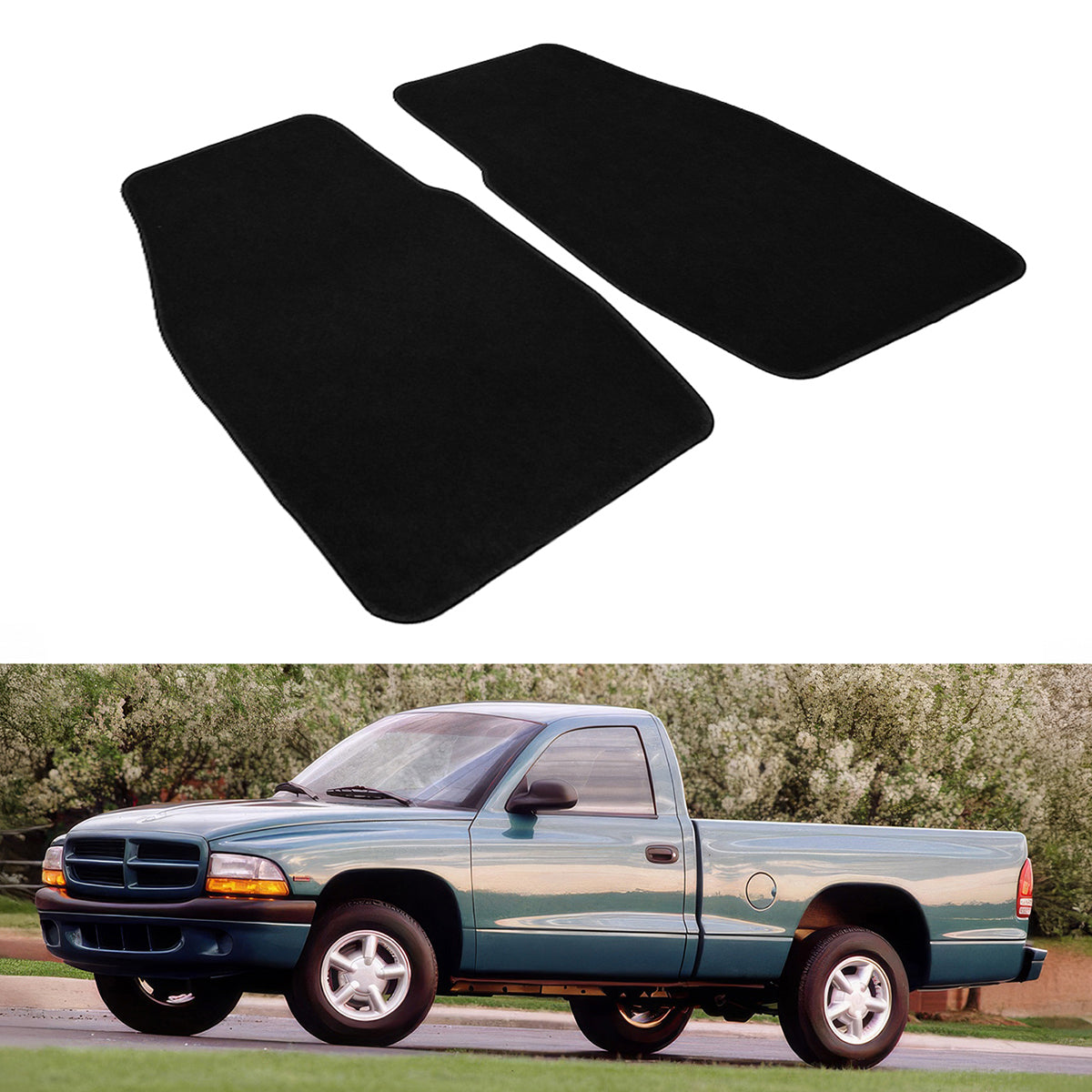Car Floor Mat for 1997-2004 Dodge Dakota Black Carpets Nylon 2Pc