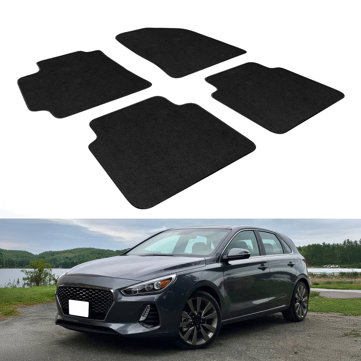 Car Floor Mat for 2017-2020 Hyundai Elantra Black Carpet Nylon 4PC