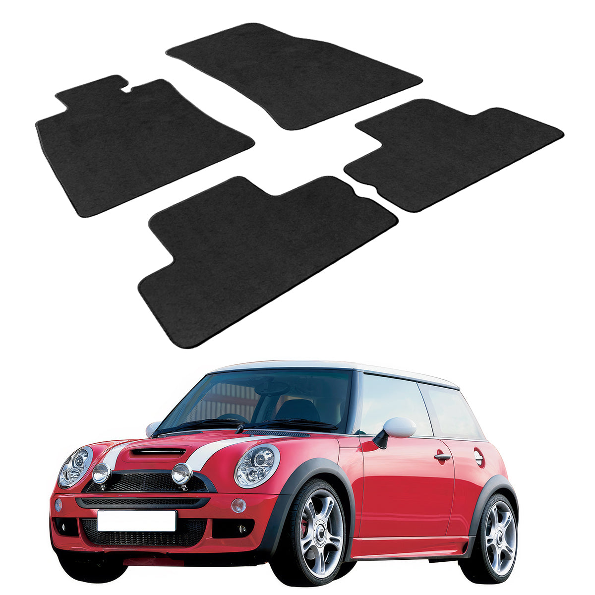 Car Floor Mat for 2002-2006 Mini Cooper Black Front Rear  Nylon 4PC