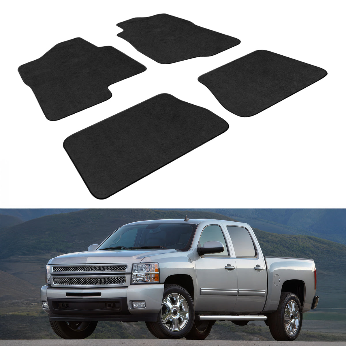 2007-2013 Chevrolet Silverado GMC Sierra Crew Cab Floor Mats 4PC Nylon