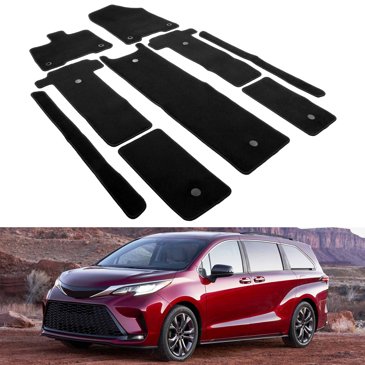 2021-2025 Toyota Sienna Floor Mats Liner Front Rear Carpets 9PC