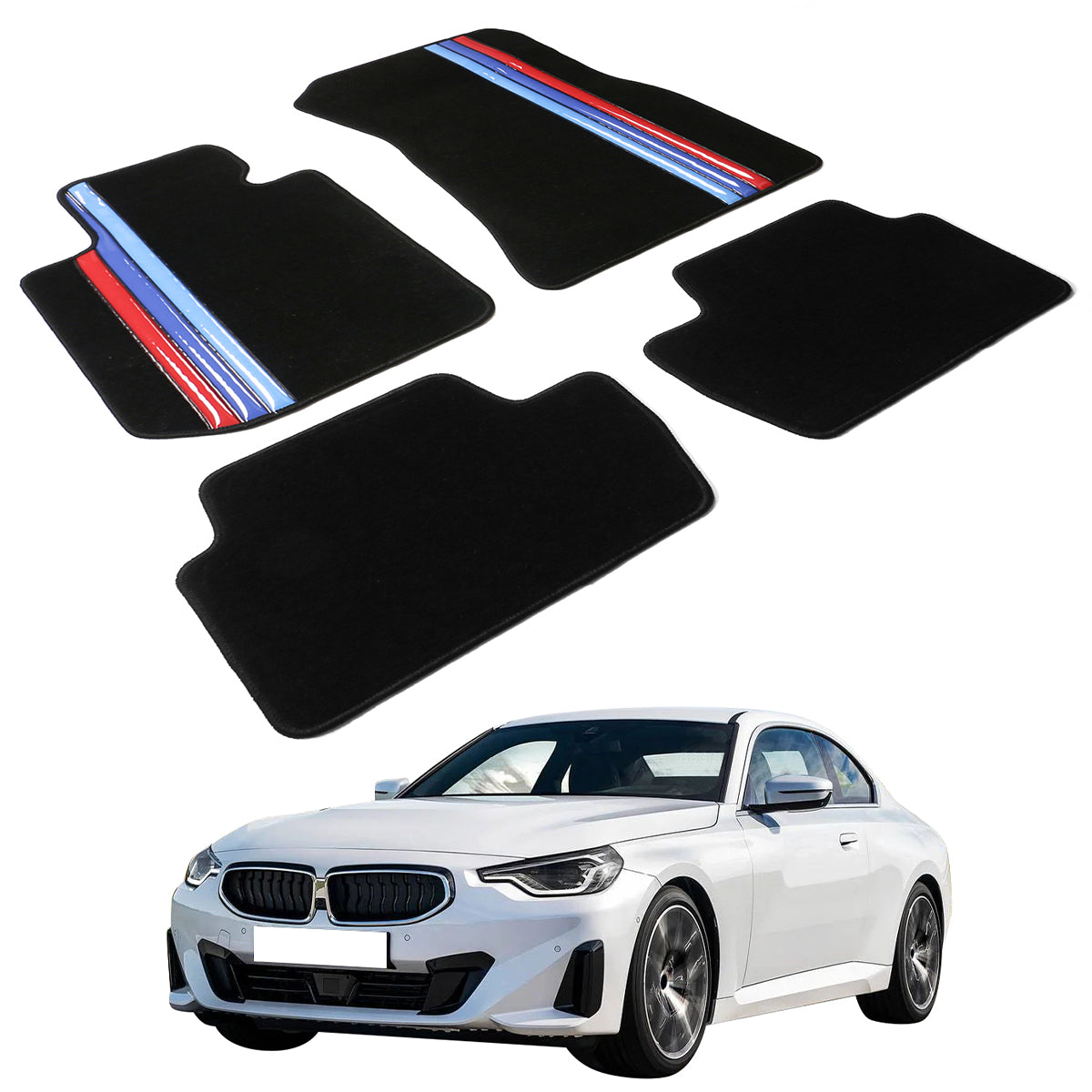 Car Floor Mat for 2022-24 BMW 2 Series OE Black 3 Color Stripes Nylon