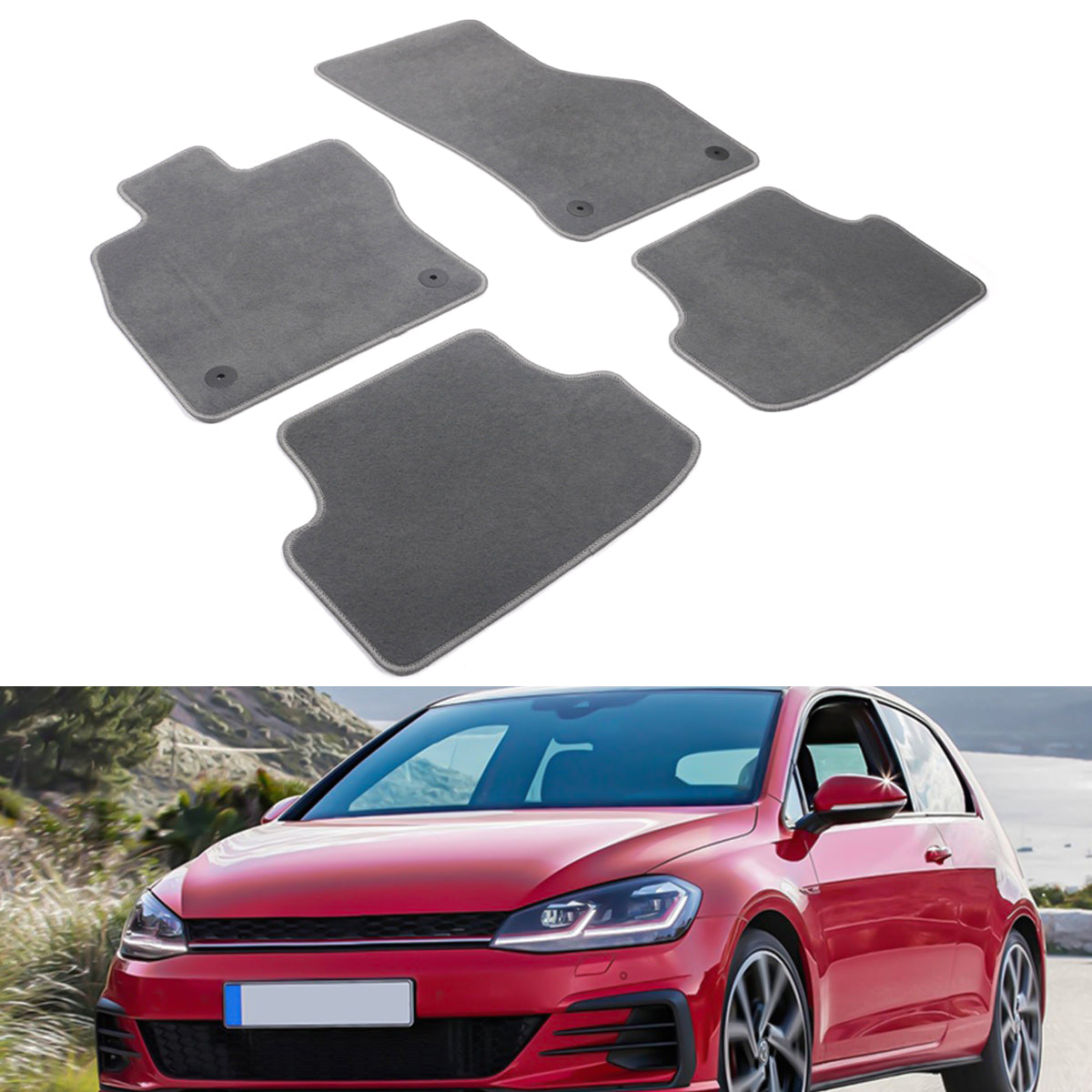 Car Floor Mat for 2015-2023 Volkswagen GTI Gray Nylon Front Rear  4PC