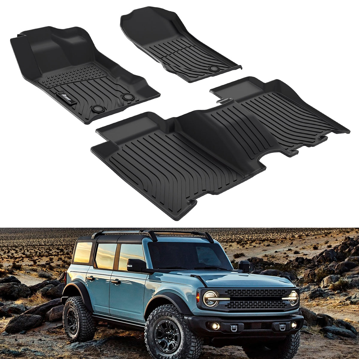 2021-2025 Ford Bronco 4DR Floor Mats All Weather TPE 3D Carpets 3PC