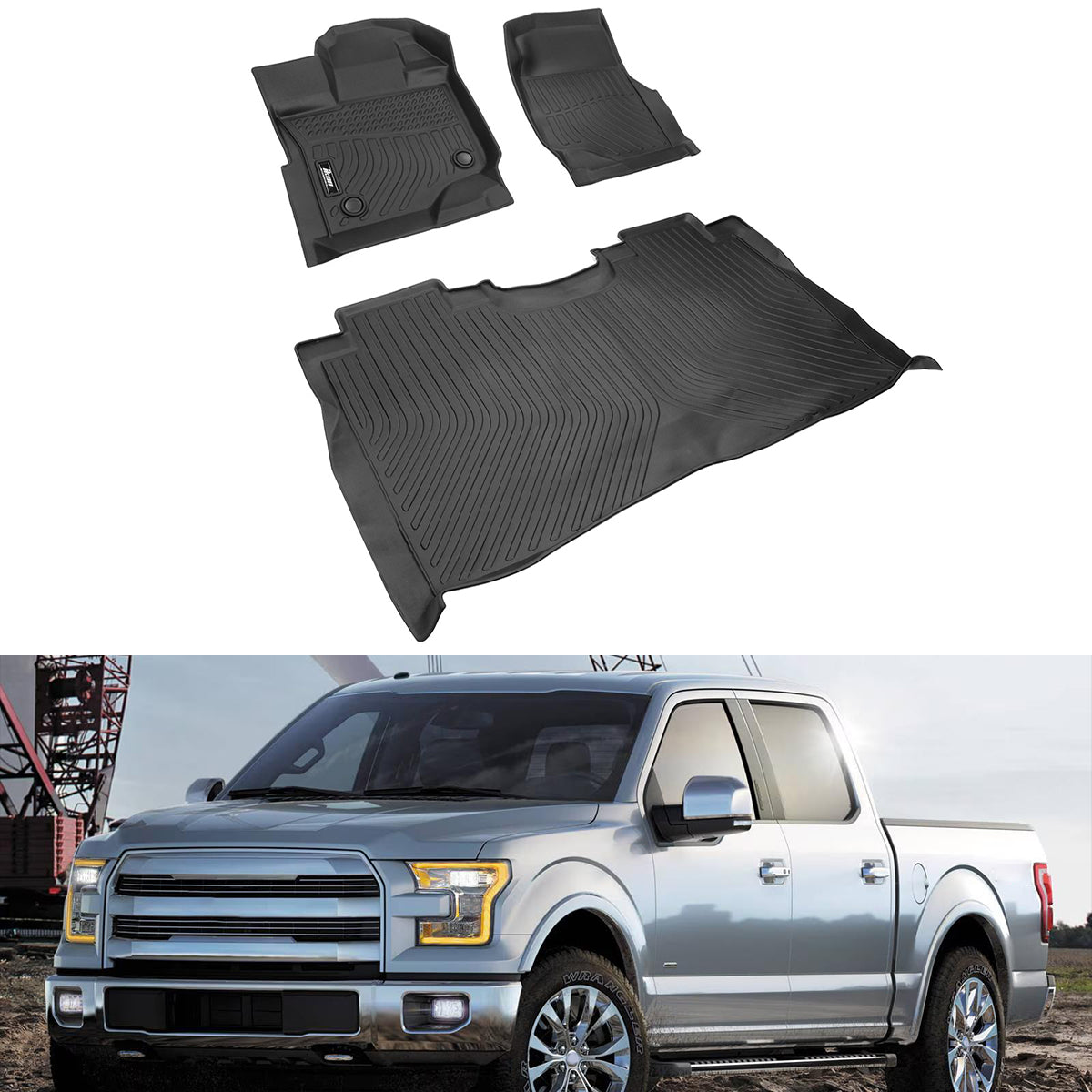 Car Floor Mat for 2015-2025 Ford F-150 Crew Cab All Weather 3D TPE Pad