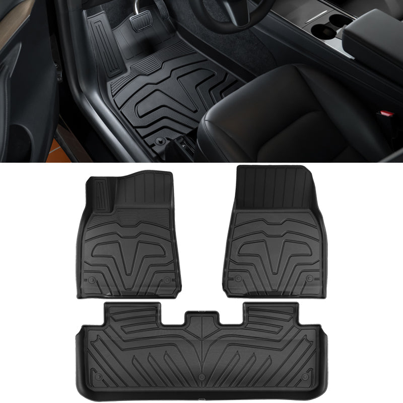 2020-2024 Tesla Model Y Floor Mats 3D TPE All Weather 3PC Set Carpets