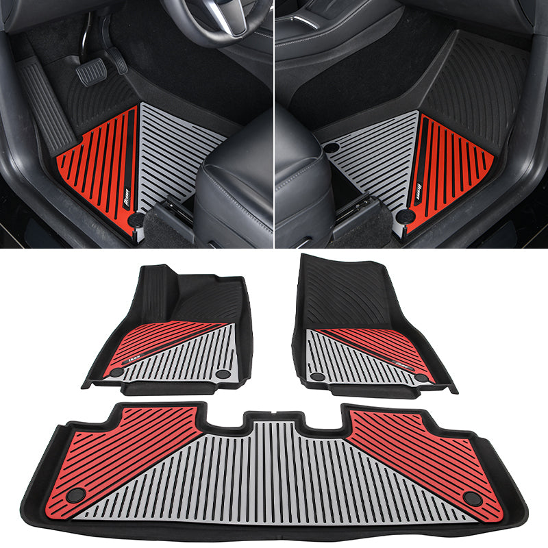 2020-2024 Tesla Model Y 3D Floor Mats Black& Gray& Red TPE Injection