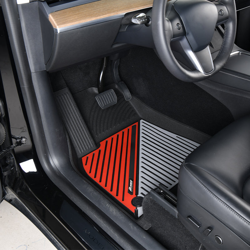 2020-2024 Tesla Model Y 3D Floor Mats Black& Gray& Red TPE Injection