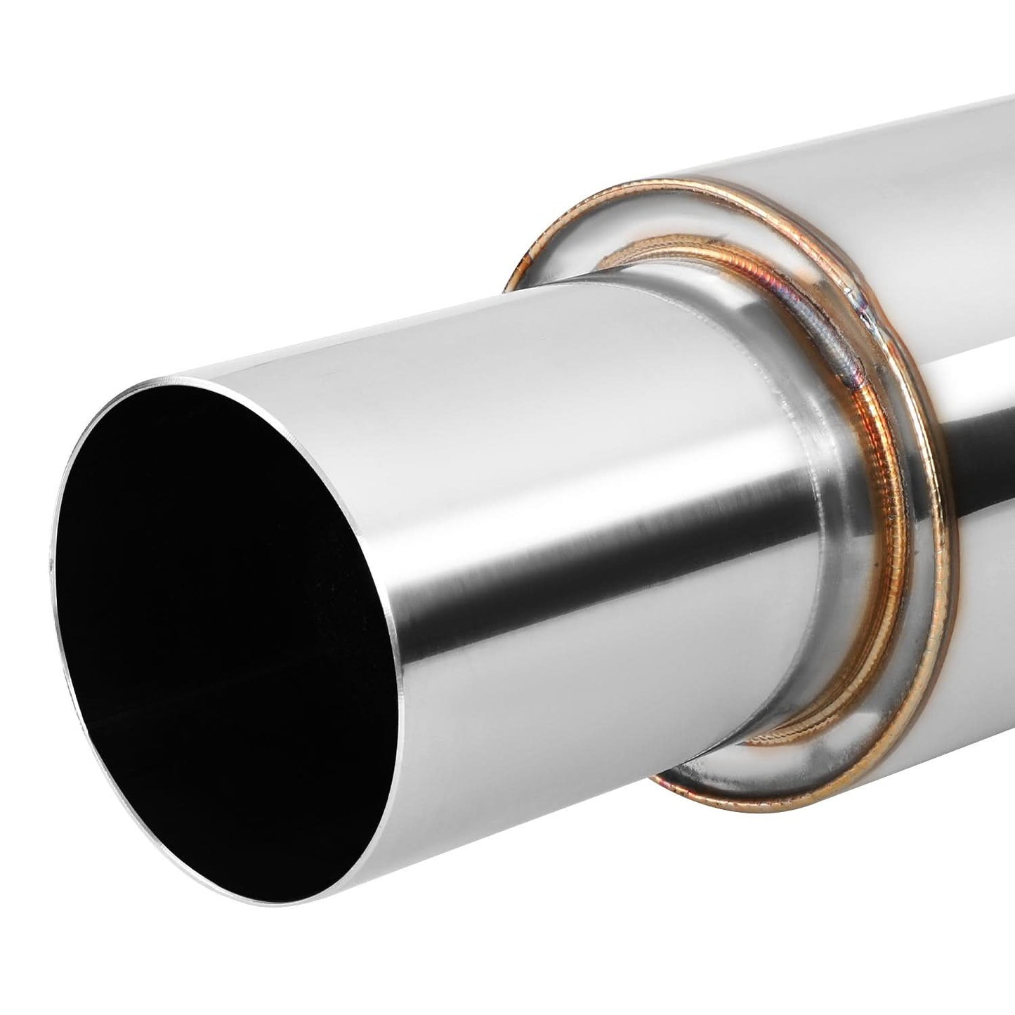 Universal 3" Round Cut Polish Exhaust Muffler Tip 14.7" Total Length