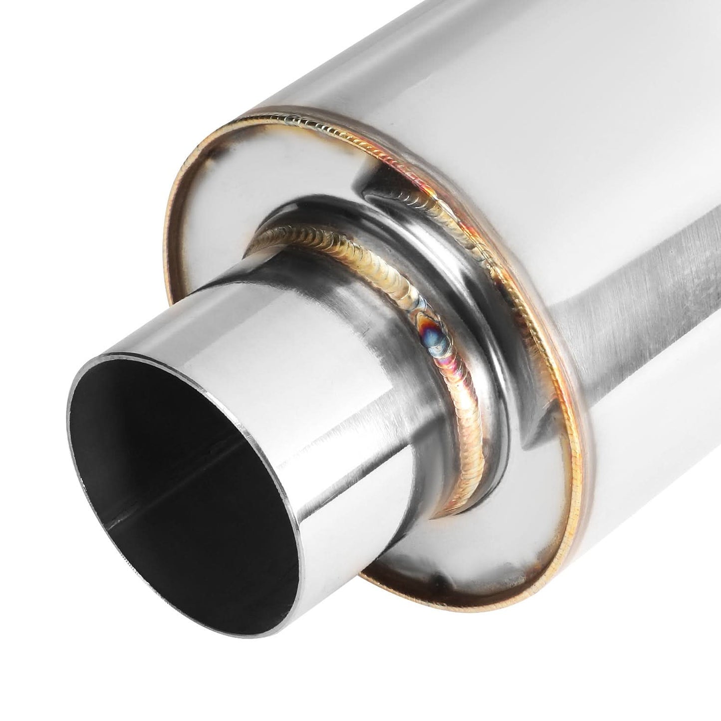 Universal 3" Round Cut Polish Exhaust Muffler Tip 14.7" Total Length