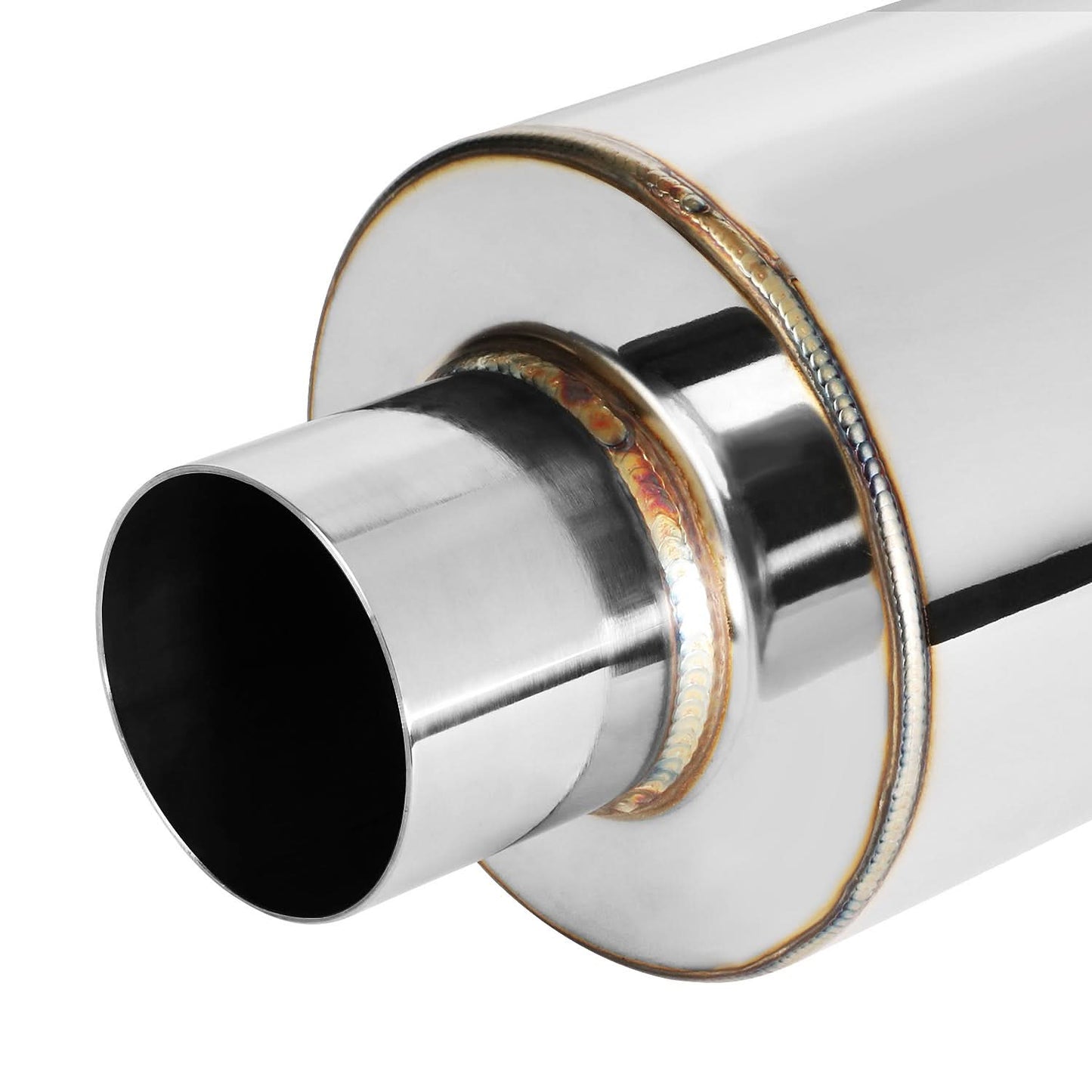 Universal Round Exhaust Muffler - 4.0" Tip, 2.5" Inlet, 18.5" Total Length