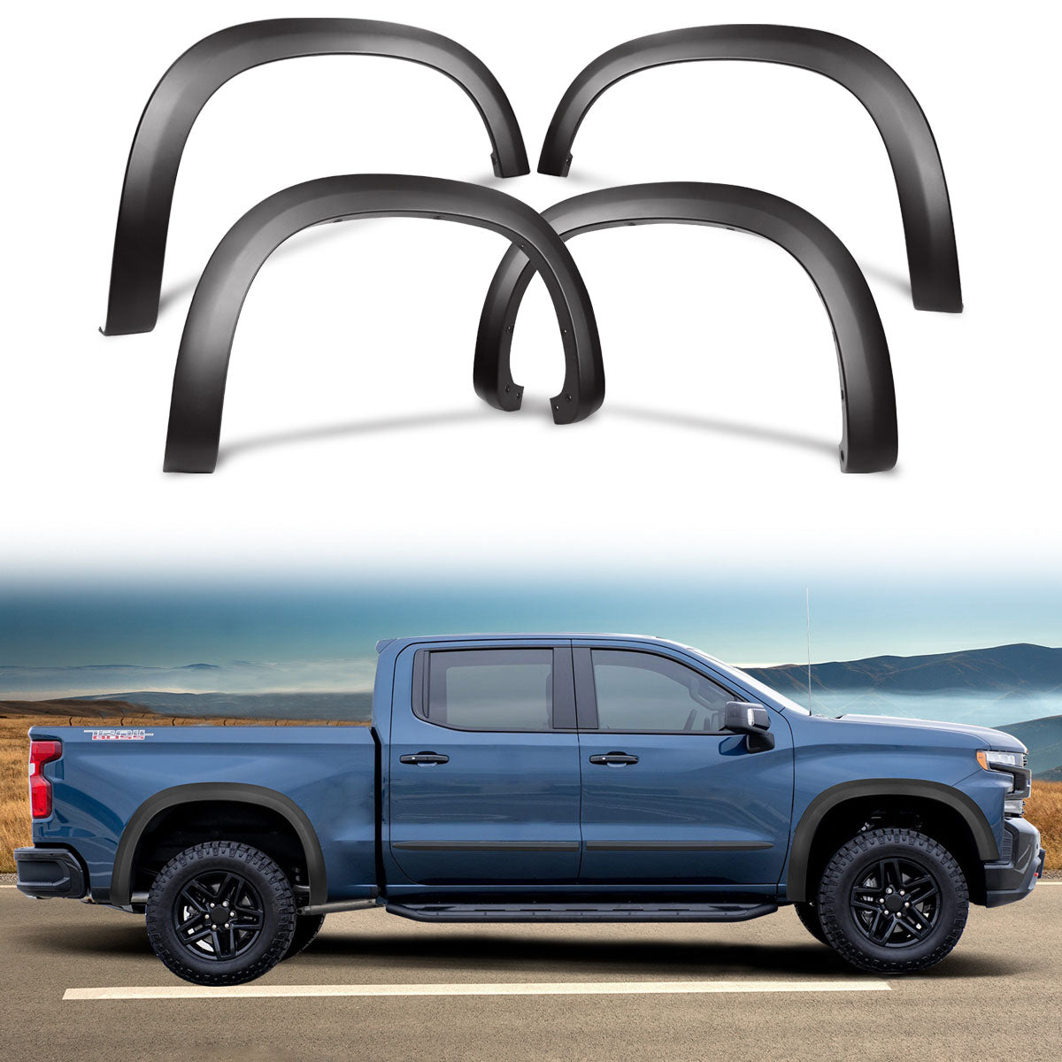 2019-2023 Chevy Silverado 1500 Textured Black Fender Flares PP 4PC