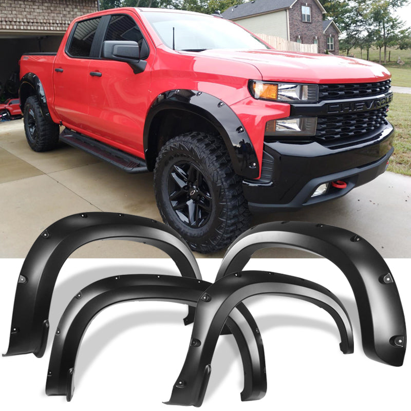 2019-2022 Chevy Silverado 1500 Pocket Fender Flare Smooth Black PP 4PC