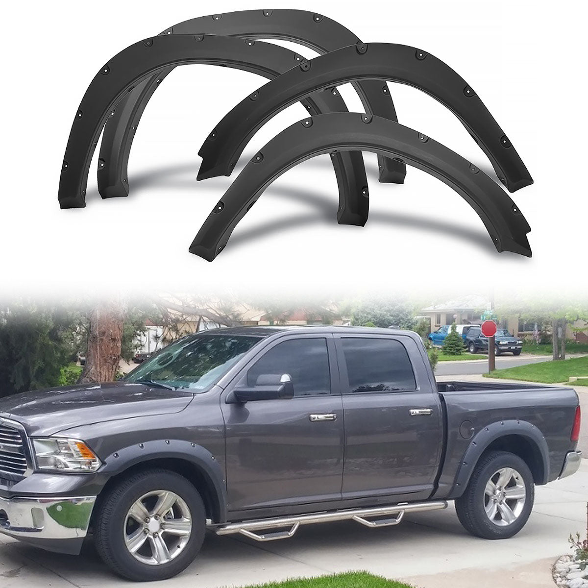 2009-2018 Dodge Ram 1500 Pocket Rivet Textured Black Fender Flares PP