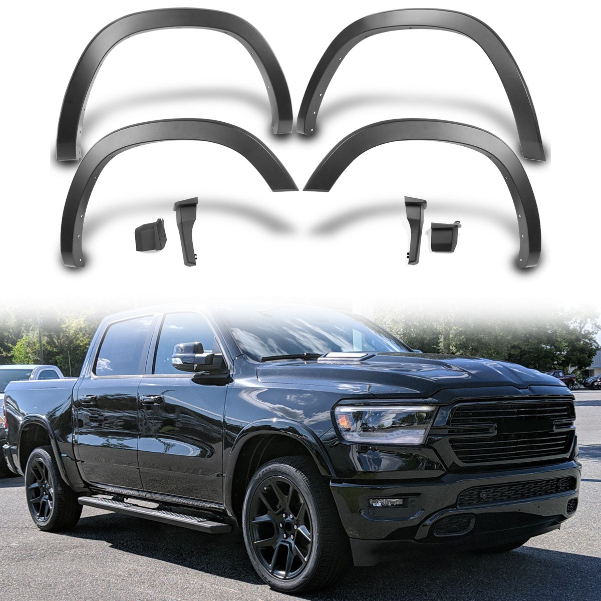 2019-2025 Dodge Ram 1500 Standard Bed Matte Black Fender Flares 4PCS