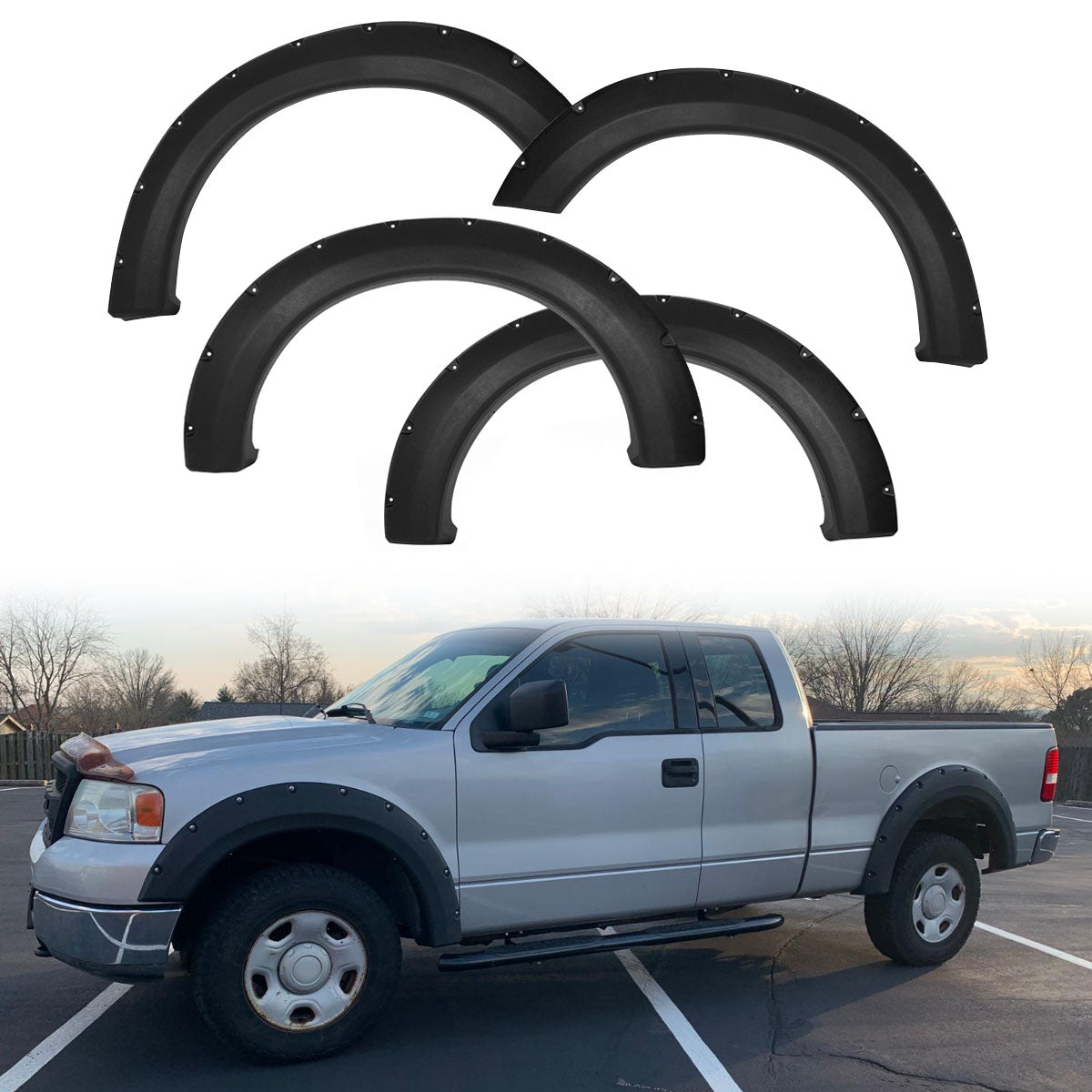 2004-2008 Ford F-150 Pocket Rivet Style 4PCS Fender Flares PP Textured
