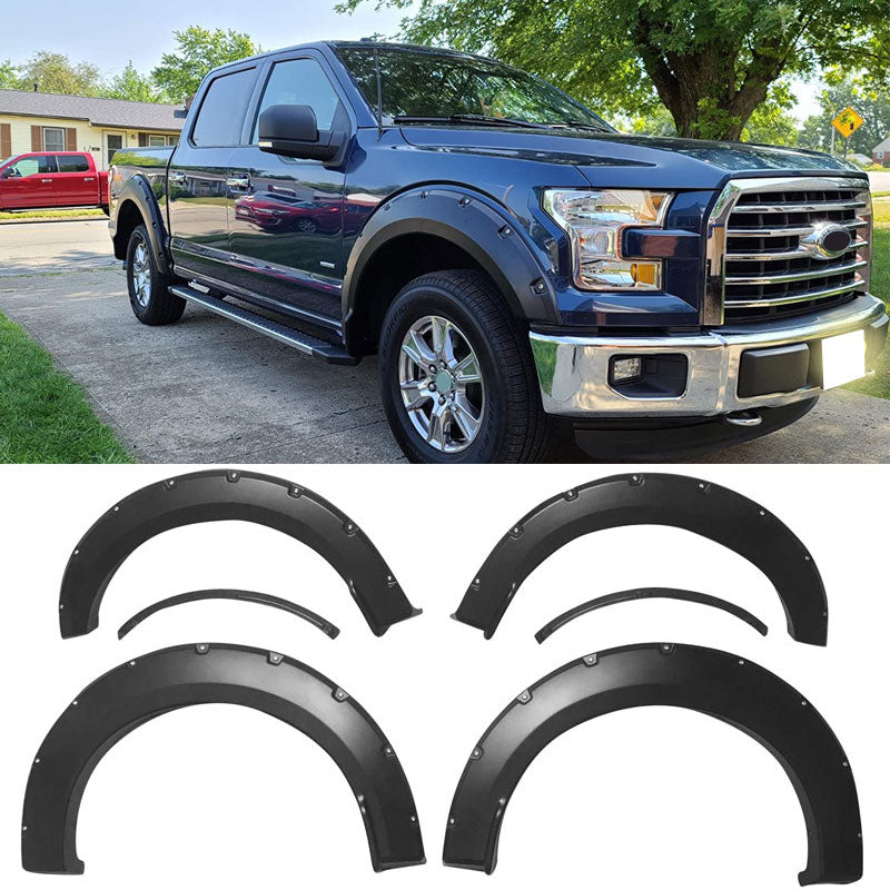 2015-2017 Ford F150 Pocket Rivet Matte Black Wheel Fender Flare PP 4PC