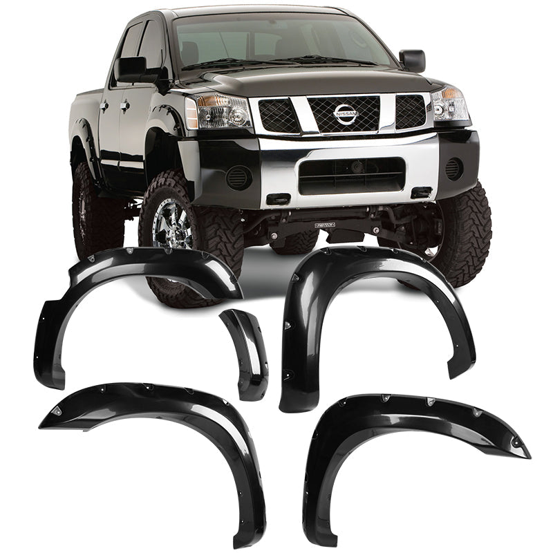 2004-2015 Nissan Titan Pocket Rivet Unpainted Smooth Fender Flares ABS