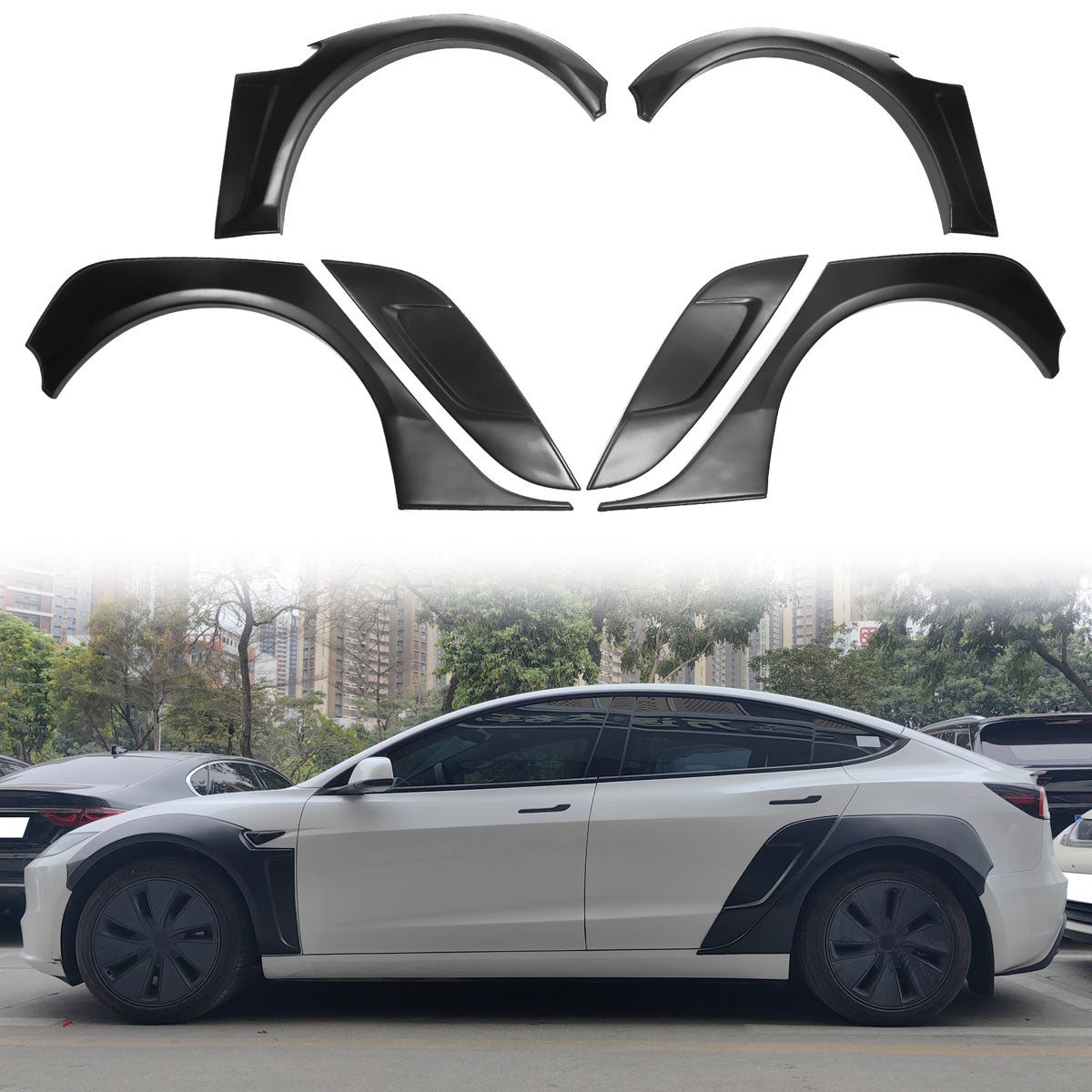 2017-2024 Tesla Model 3 IKON Fender Flares Sanded Wheel Cover ABS 6PCS