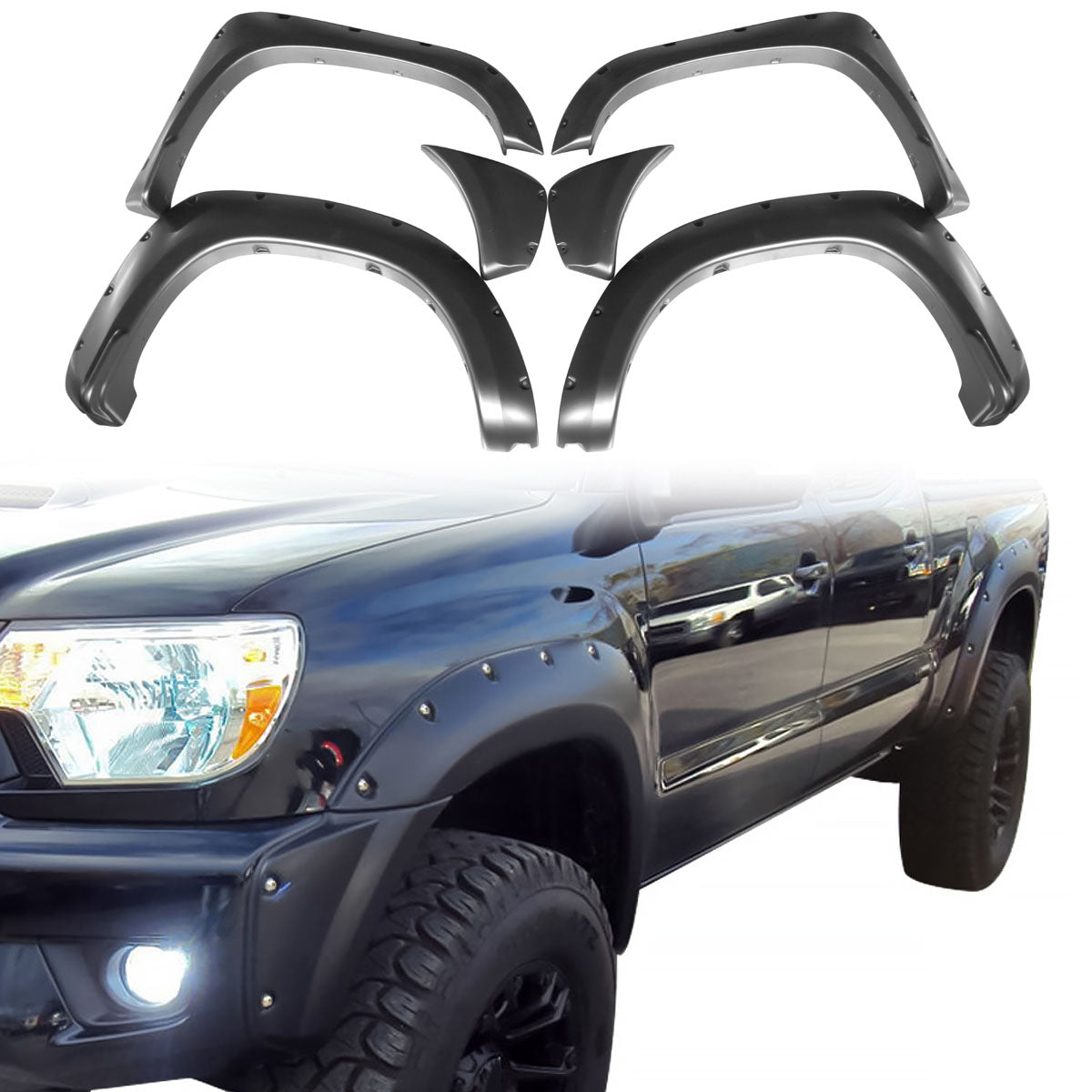 2012-2015 Toyota Tacoma Pocket Rivet Black Fender Flares PP 73.5" Bed