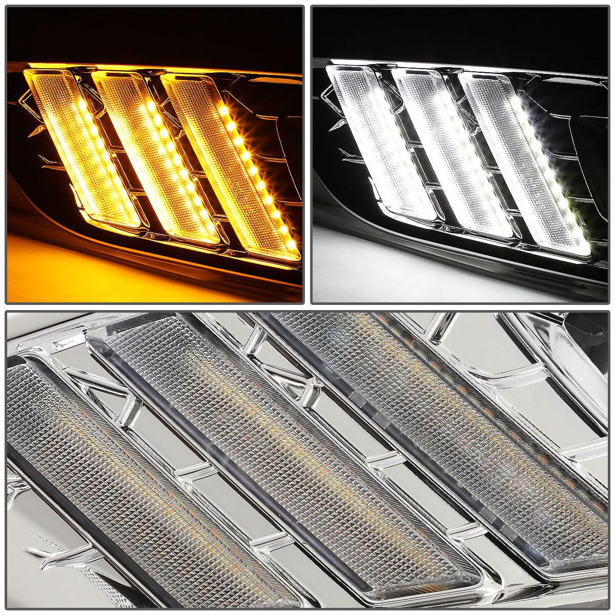 2015-2017 Ford Focus LED DRL Fog Lights with Bezel Chrome Yellow
