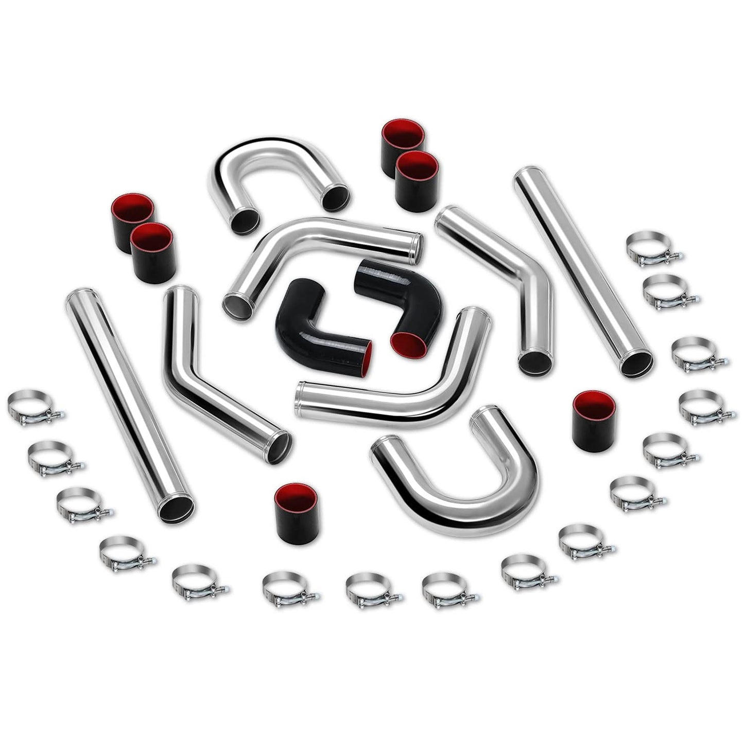Universal Intercooler Piping Kit 8pc 2.50" Aluminum Steel Silicone