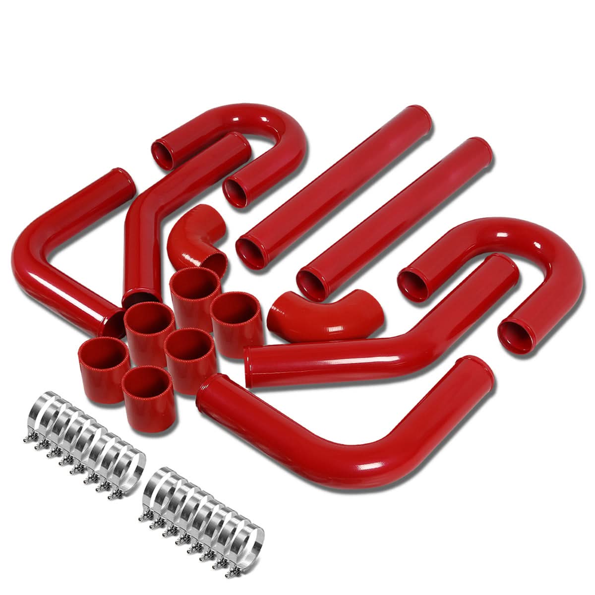 Universal 2.25" Aluminum Intercooler Piping Kit - 8PC Red 90D