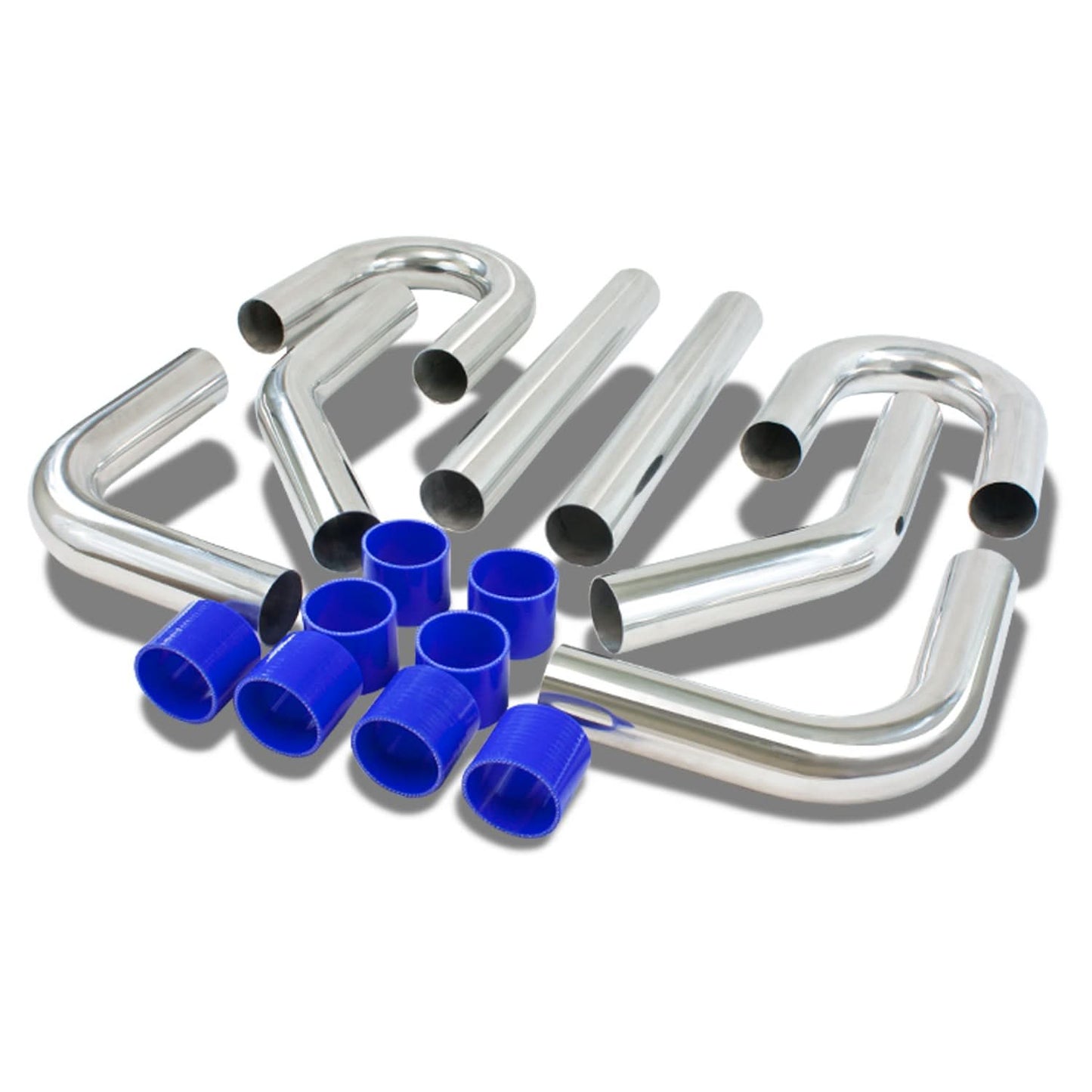 Universal Intercooler Piping Kit 2.5" Aluminum 8PC Pipes Hoses Clamps