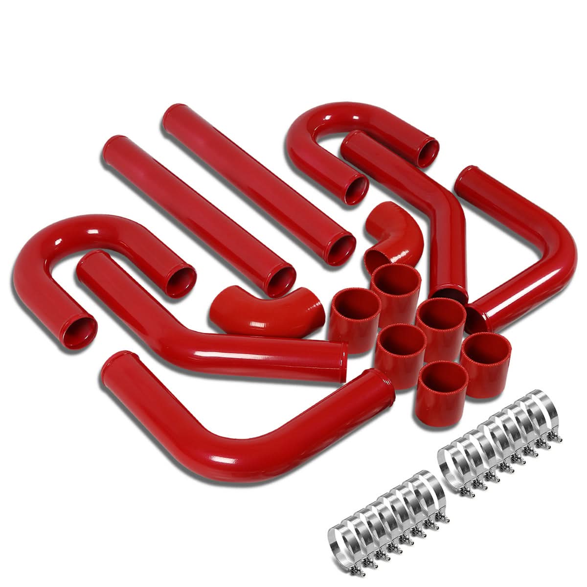 Universal 3.00" Aluminum Intercooler Piping Kit - 8PC w/ Hoses & Clamps