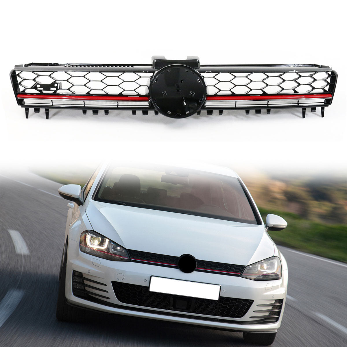 Fits 15-17 Golf MK7 Mesh GTI Red Trim Front Grille Logo Badge Base