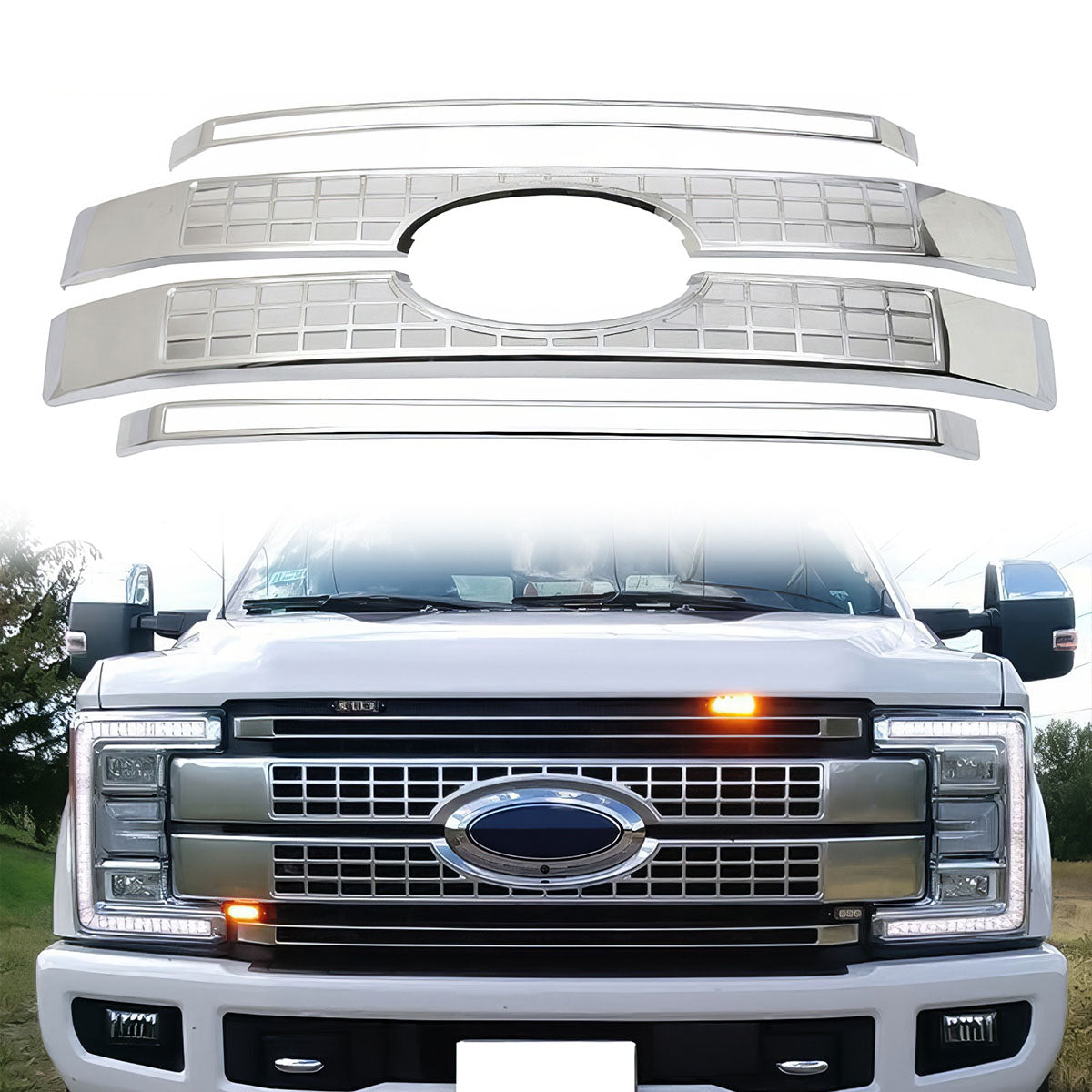 2017-2019 Ford F250 F350 F450 F550 Grill Platinum Chrome Car Grille