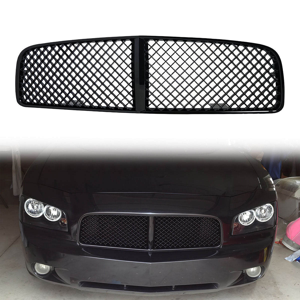 2006-2010 Dodge Charger Black Mesh Front Bumper Hood Grille Grill ABS