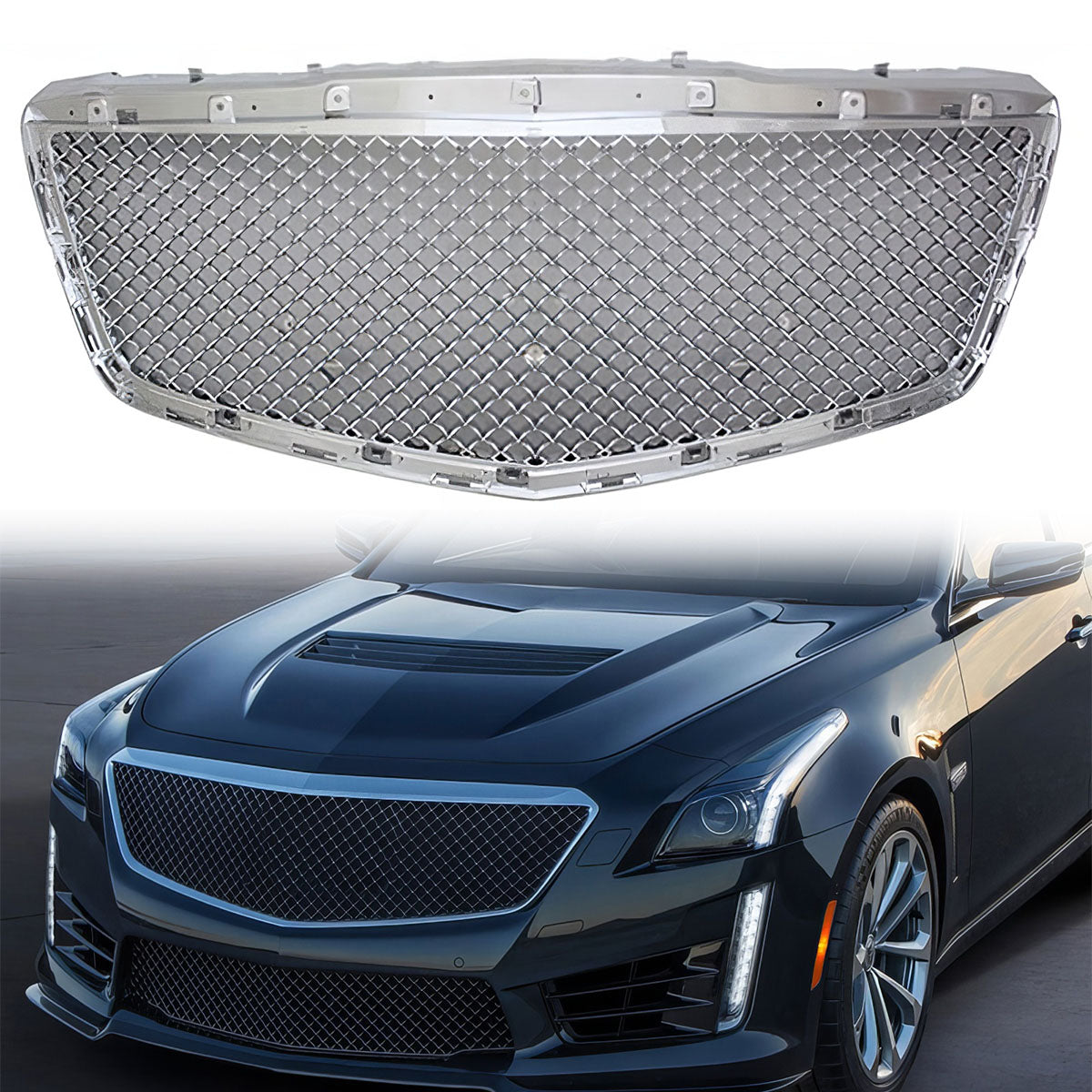 2014-2019 Cadillac CTS Sedan B Style Chrome Front Hood Grille ABS
