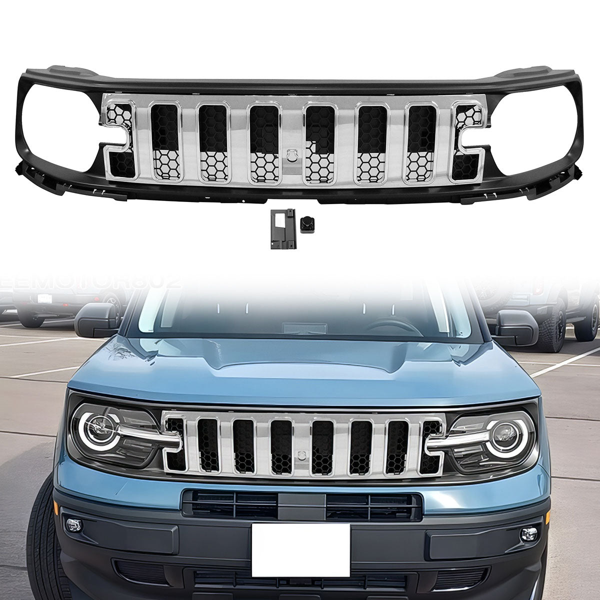 2021-2025 Ford Bronco Sport Grille Upper Guard Chrome Black Mesh Grill