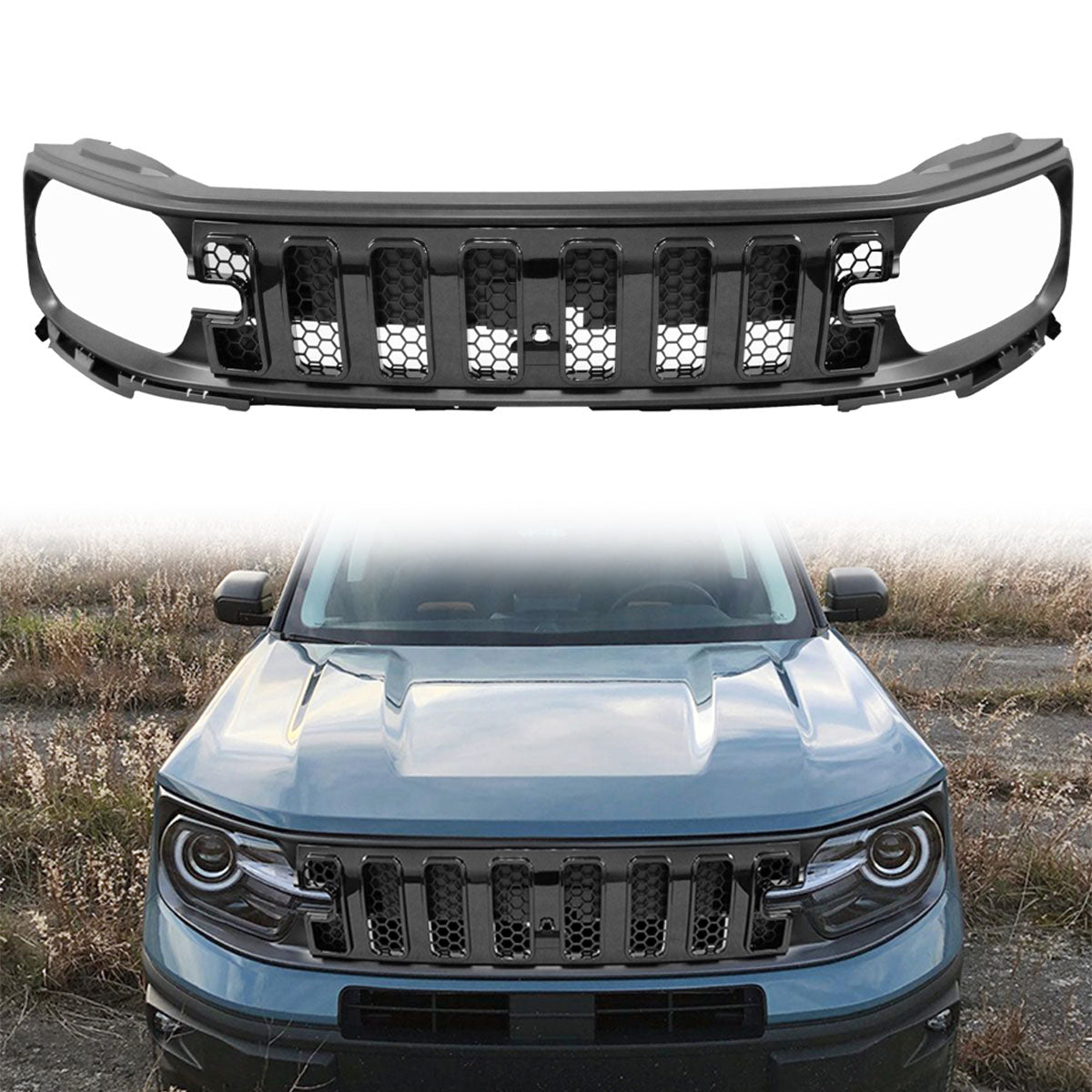 2021-2025 Ford Bronco Sport Grille Upper Guard Gloss Black Mesh Grill