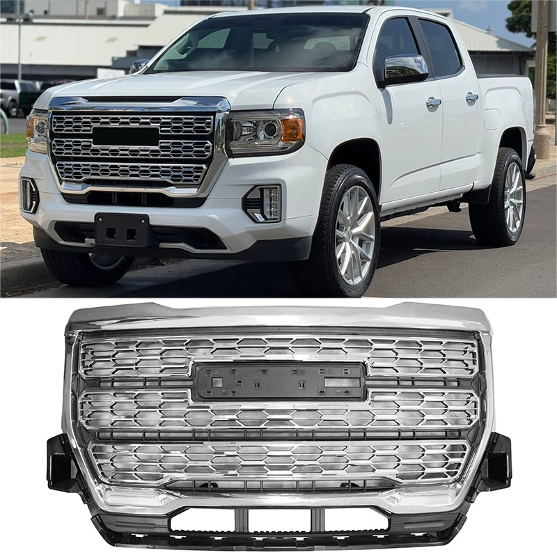 2021-2022 GMC Canyon Denali Style Black Front Bumper Upper Hood Grille