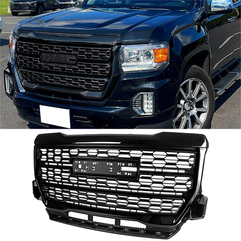 2021-2022 GMC Canyon Denali Style Gloss Black Front Bumper Hood Grille