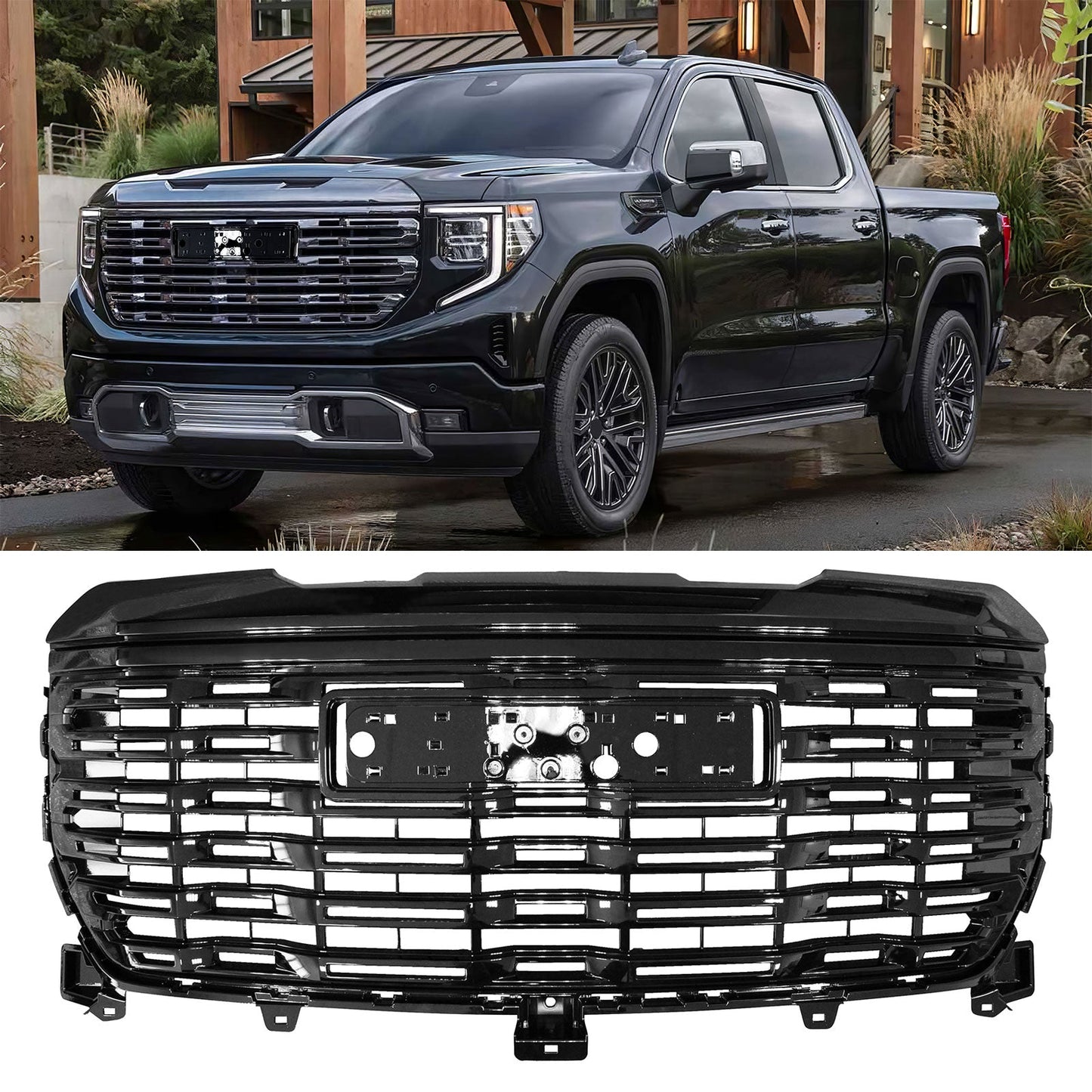 2022-2024 GMC Sierra 1500 Gloss Black Denali Style Front Hood Grille